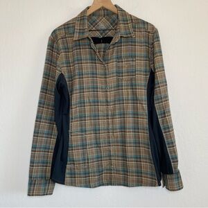 Zoic Plaid Flannel Style Cycling Button Down Jersey Lonc Sleeve Shirt Pockets L